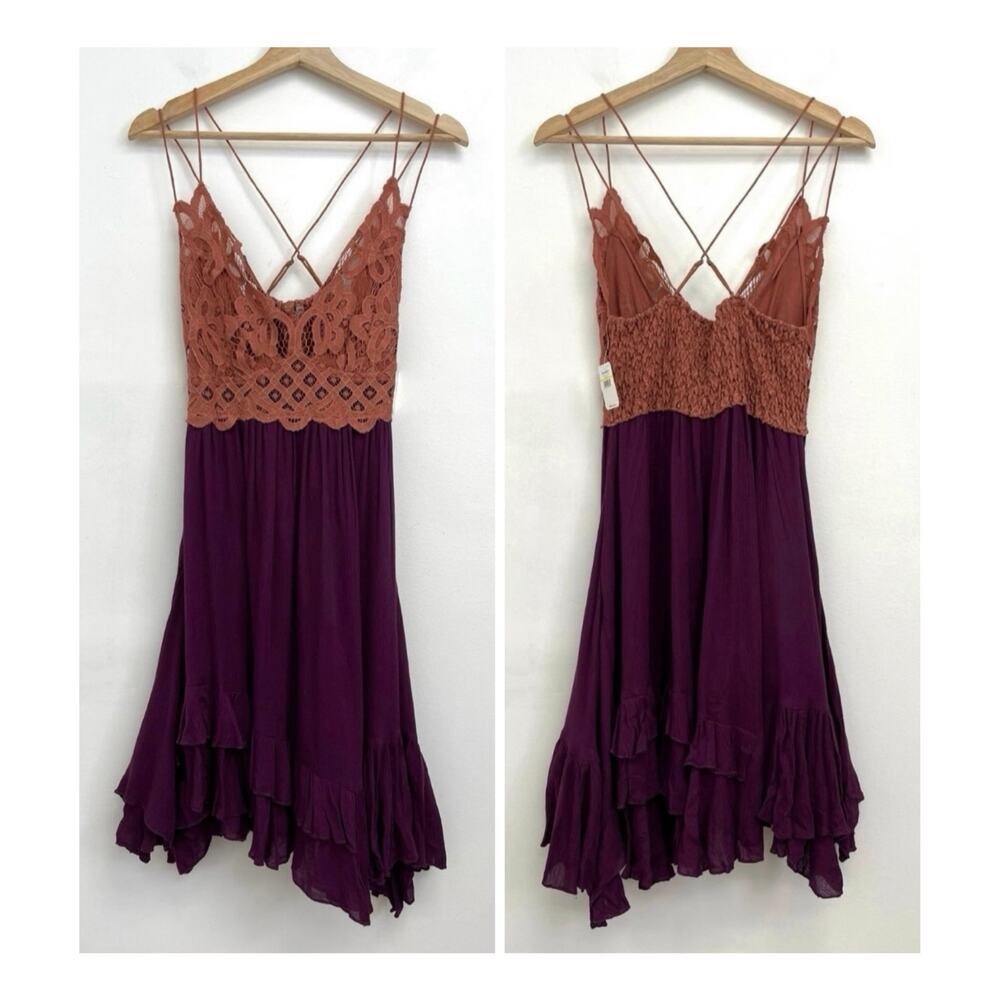 FP One Adella Slip Mini Dress Crochet Lace Bodice Boho Ruffle Fairy - Medium - Picture 16 of 16